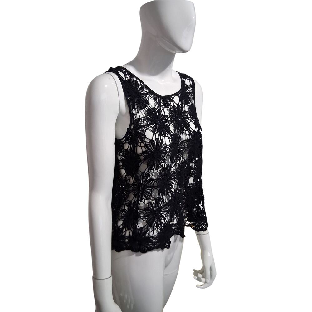Y2K‎ Luxe Open knit Black Crochet Women's Size Large Whimsi fairygoth Dainty Top